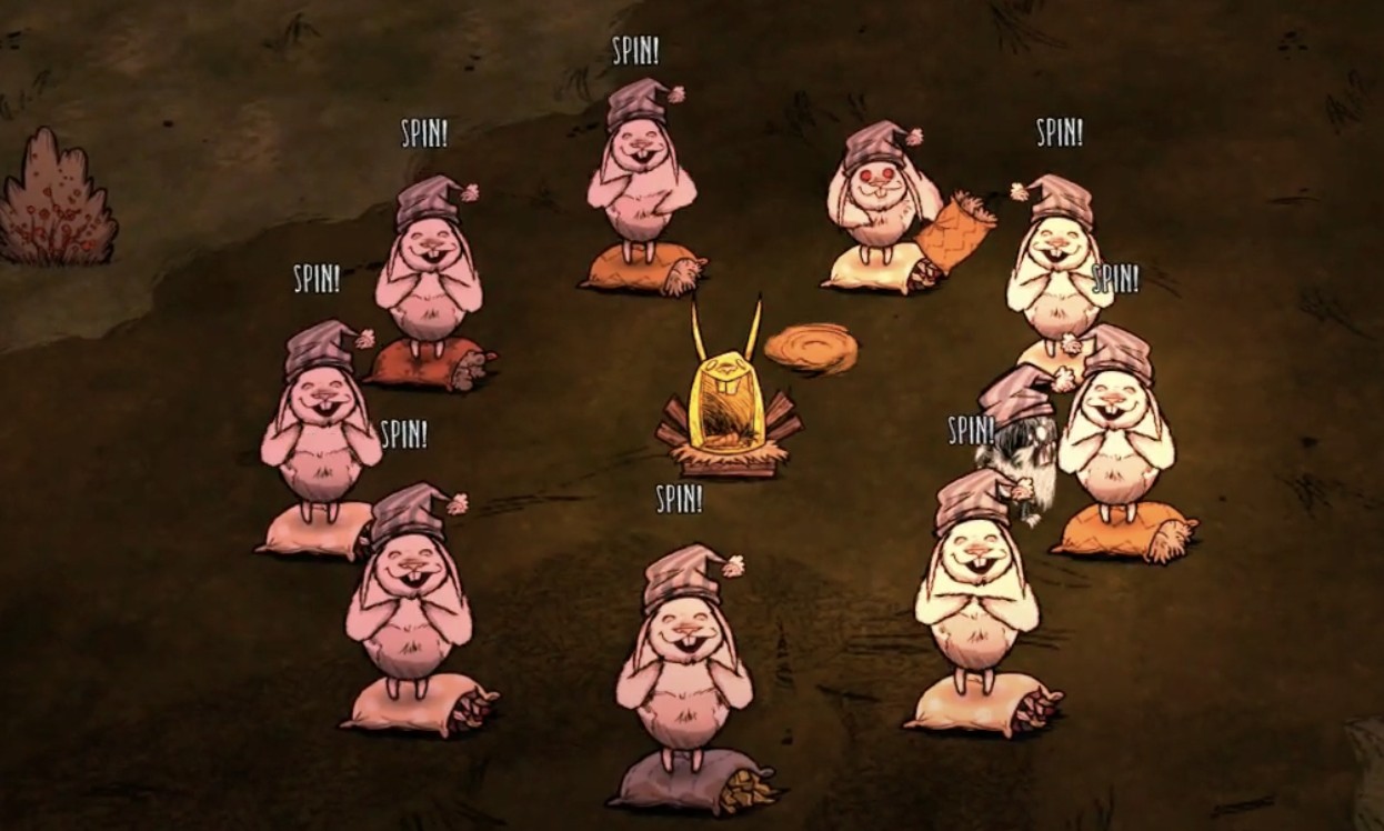 Player offering carrots to the Bunnyman Shrine