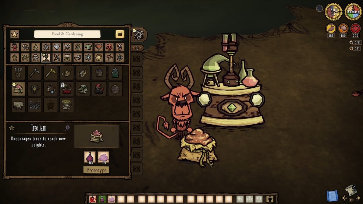 A player applying Tree Jam to a sapling in Don't Starve Together