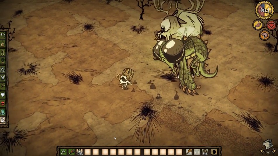 A player engaging in battle with the Deerclops