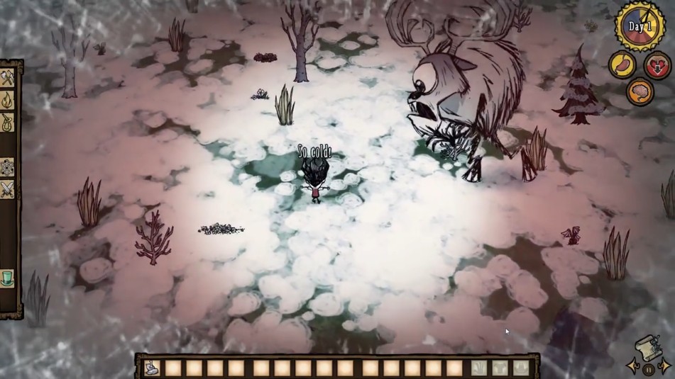 Player kiting the Deerclops during battle