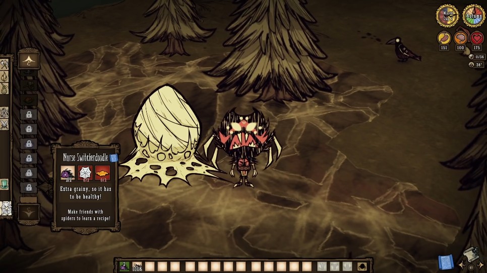 A player upgrading a spider den to Tier 3 in Don't Starve Together