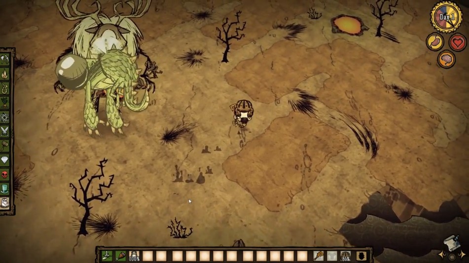 A screenshot showcasing the survival mechanics in Don't Starve