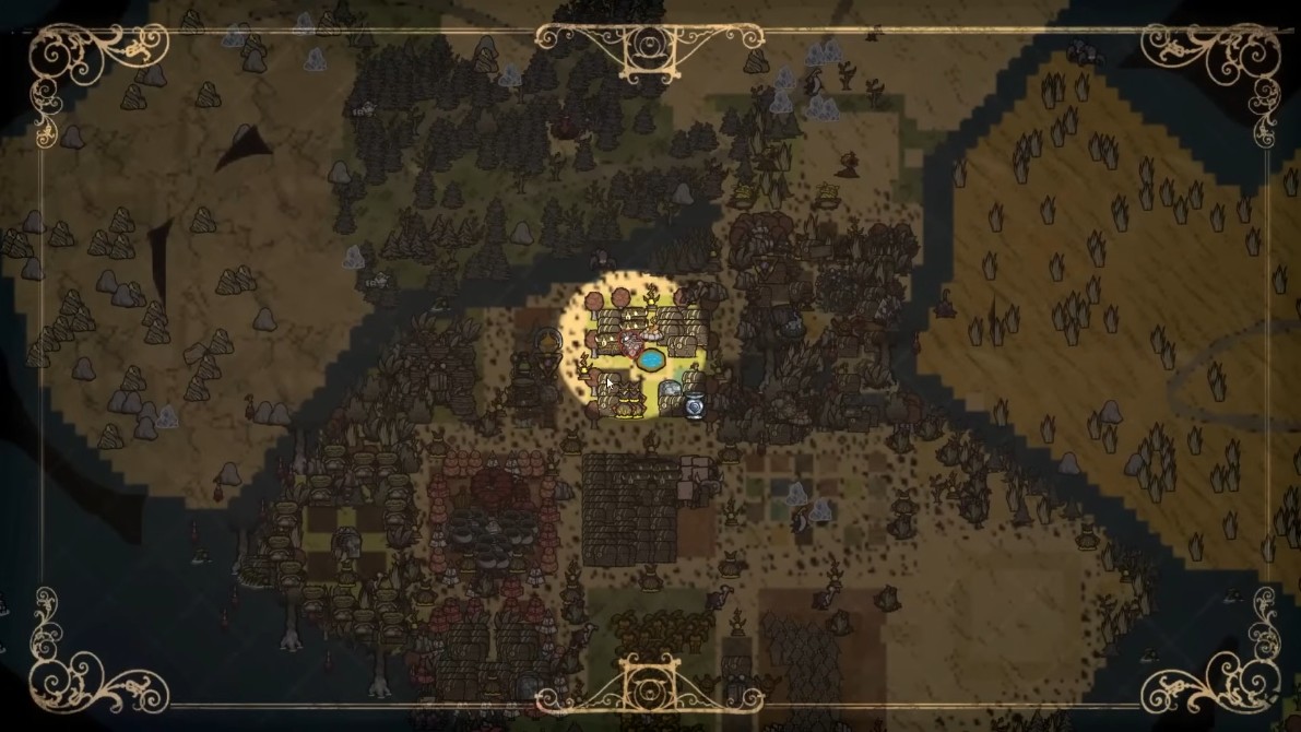 饥荒联机版中精心设计的绿洲基地，有效防范野火